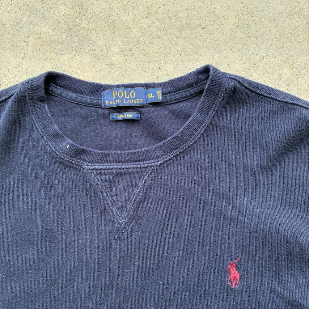 Polo Ralph Lauren Men Navy Blue Crewneck Sweatshirt Estate Rib XL - Picture 3 of 4